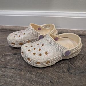 Crocs Toddler Size 11 Girls White Glitter Water Shoes Sandals Summer